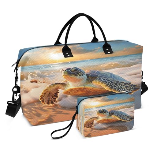 Reisetasche mit Schildkrötenmotiv, für Damen und Herren, Turnbeutel mit Aufbewahrungstasche, Wochenendtasche, Handgepäcktasche für Reisen, Reisen, Fitnessstudio, Yoga, türkis, Einheitsgröße, von Mnsruu