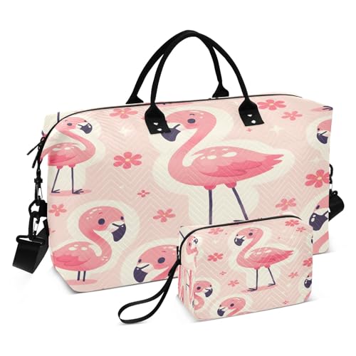 Reisetasche mit niedlichem Flamingo, nahtloses Overlay-Bild, für Männer und Frauen, Turnbeutel mit Aufbewahrungstasche, Wochenendtasche, Handgepäcktasche für Reisen, Reisen, Fitnessstudio, Yoga, von Mnsruu