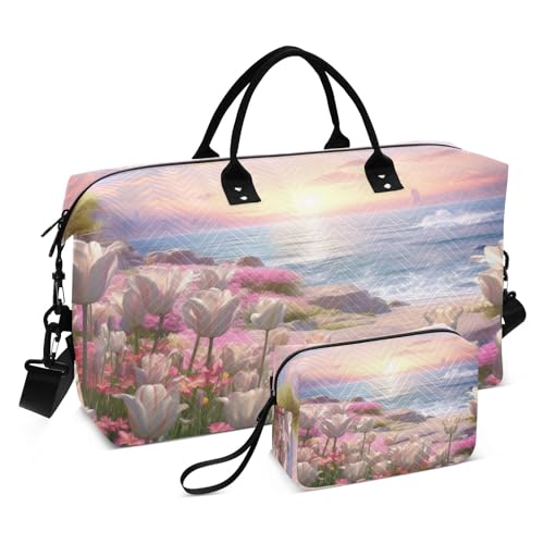 Reisetasche mit rosa Tulpen für Fitnessstudio, Yoga, Handgepäcktasche für Männer und Frauen, Wochenendtasche, Frühlingsrosa Tulpen, Einheitsgröße, Reisetasche von Mnsruu