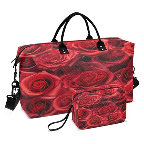 Reisetasche mit roten Rosen und Blumen, für Fitnessstudio, Yoga, Handgepäcktasche für Männer und Frauen, Wochenendtasche, Rose, Rot, Einheitsgröße, Reisetasche von Mnsruu