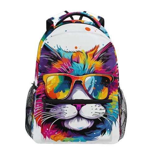 Mnsruu Kinderrucksack mit Katzenmotiv und Sonnenbrille, für Jungen und Mädchen, Mittelschule, Grundschule, Büchertasche, Laptop-Rucksack, lässiger Reiserucksack, leichter Tagesrucksack, #01, M Mnsruu Kinderrucksack mit Katzenmotiv und Sonnenbrille, für Jungen und Mädchen, Mittelschule, Grundschule, Büchertasche, Laptop-Rucksack, lässiger Reiserucksack, leichter Tagesrucksack, #01, M von Mnsruu