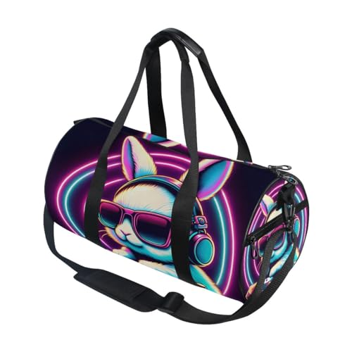 Sporttasche, Reisetasche, DJ, Kaninchen, Sonnenbrille in buntem Neonlicht, Gepäck für Damen und Herren, DJ Rabbit Sonnenbrille in buntem Neonlicht, Einheitsgröße von Mnsruu