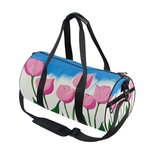 Sporttasche, Reisetasche, Reisetasche, Tulpen, rosa Blumen, Gepäck für Damen und Herren, Tulpen, rosa Blume, Einheitsgröße von Mnsruu