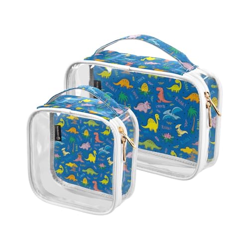 Transparente Reise-Kulturtasche Dinosaurier Cartoon Dino Blau Kosmetiktasche Make-up-Taschen 2 Pack PVC Tragbare Wasserdichte Toilettenartikel Tragetasche Wasch-Aufbewahrungstasche für Damen Herren, von Mnsruu