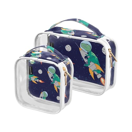 Transparente Reise-Kulturtasche Dinosaurier Galaxie Rakete Kosmetiktasche Make-up-Taschen 2 Pack PVC Tragbare wasserdichte Toilettenartikel Tragetasche Wasch-Aufbewahrungstasche für Damen Herren, von Mnsruu