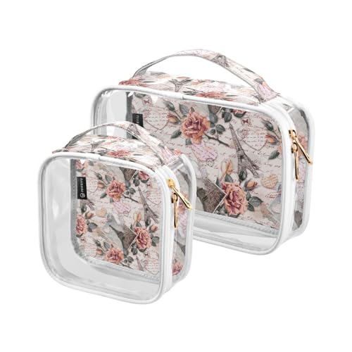 Transparente Reise-Kulturtasche Eiffelturm Blume Kosmetiktasche Make-up-Taschen 2 Pack PVC Tragbare wasserdichte Toilettenartikel Tragetasche Wasch-Aufbewahrungstasche für Damen Herren, A759, 2er-Pack von Mnsruu