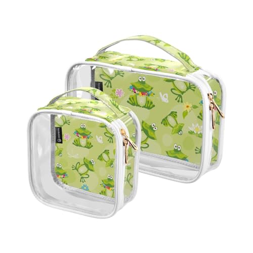 Transparente Reise-Kulturtasche Frösche Kröten Kosmetiktasche Make-up-Taschen 2 Stück PVC Tragbare wasserdichte Toilettenartikel Tragetasche Wasch-Aufbewahrungstasche für Damen Herren, A3588, 2er-Pack von Mnsruu