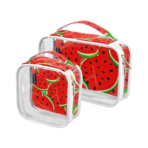 Transparente Reise-Kulturtasche Früchte Wassermelone Kosmetiktasche Make-up-Taschen 2 Stück PVC Tragbare wasserdichte Toilettenartikel Tragetasche Wasch-Aufbewahrungstasche für Damen Herren, A857, von Mnsruu