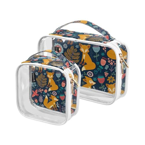 Transparente Reise-Kulturtasche Fuchs Herbst Wald Tier Kosmetiktasche Make-up-Taschen 2 Pack PVC Tragbare Wasserdichte Toilettenartikel Tragetasche Wasch-Aufbewahrungstasche für Damen Herren, A1529, von Mnsruu