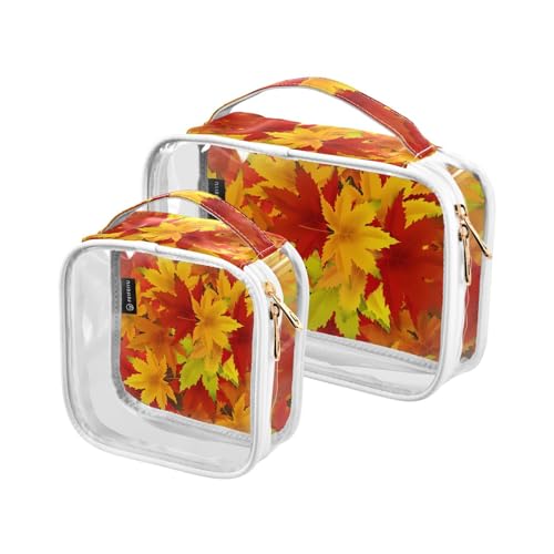 Transparente Reise-Kulturtasche Herbst rote Ahornblätter Kosmetiktasche Make-up-Taschen 2 Stück PVC tragbare wasserdichte Toilettenartikel Tragetasche Wasch-Aufbewahrungstasche für Damen und Herren, von Mnsruu