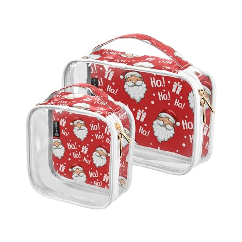 Transparente Reise-Kulturtasche "Ho Santa Claus", rot, Geschenk, Kosmetiktasche, Make-up-Tasche, 2 Stück, PVC, tragbar, wasserdicht, Kulturbeutel, Wasch-Aufbewahrungstasche für Damen und Herren, A585, von Mnsruu