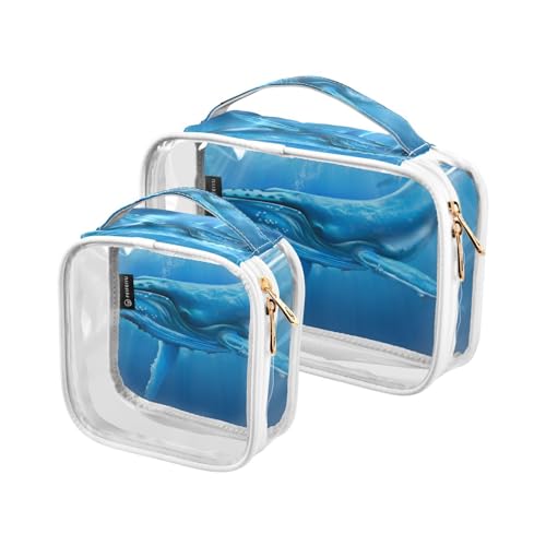 Transparente Reise-Kulturtasche Ozeankarte Wal Kosmetiktasche Make-up-Taschen 2 Pack PVC Tragbare wasserdichte Toilettenartikel Tragetasche Wasch-Aufbewahrungstasche für Damen Herren, A1866, 2er-Pack von Mnsruu