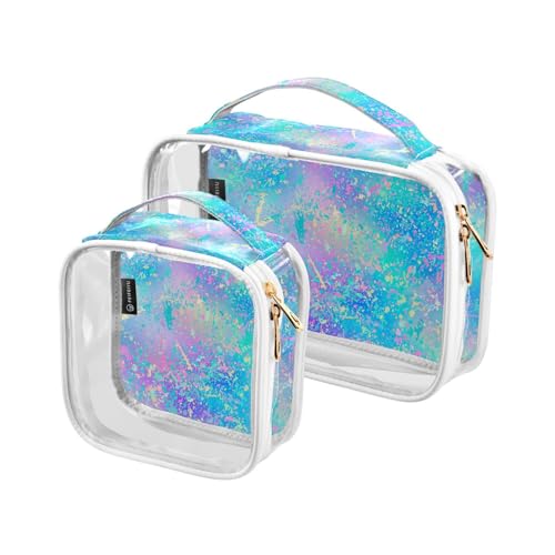 Transparente Reise-Kulturtasche Regenbogen-Gitter-Marmor-Kosmetiktasche Make-up-Taschen 2 Stück PVC tragbare wasserdichte Toilettenartikel Tragetasche Wasch-Aufbewahrungstasche für Damen und Herren, von Mnsruu