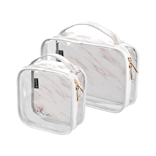 Transparente Reise-Kulturtasche Rose Pink Marmor Kosmetiktasche Make-up-Taschen 2 Pack PVC Tragbare Wasserdichte Toilettenartikel Tragetasche Wasch-Aufbewahrungstasche für Damen Herren, A407, 2er-Pack von Mnsruu