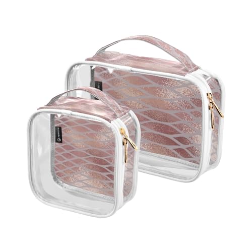 Transparente Reise-Kulturtasche Schlangenhaut Roségold Kosmetiktasche Make-up-Taschen 2 Pack PVC Tragbare wasserdichte Toilettenartikel Tragetasche Wasch-Aufbewahrungstasche für Damen Herren, A4123, von Mnsruu