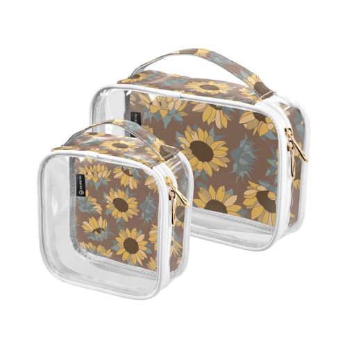 Transparente Reise-Kulturtasche Sonnenblumen Bauernhaus Kosmetiktasche Make-up-Taschen 2 Stück PVC tragbar wasserdicht Toilettenartikel Tragetasche Wasch-Aufbewahrungstasche für Damen und Herren, von Mnsruu