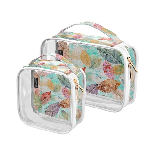 Transparente Reise-Kulturtasche mit Regenbogen-Skelettblättern, Kosmetiktasche, Make-up-Tasche, 2 Stück, PVC, tragbar, wasserdicht, Kulturbeutel, Wasch-Aufbewahrungstasche für Damen und Herren, A2220, von Mnsruu