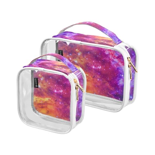 Transparente Reise-Kulturtasche mit schillernden Galaxie-Kosmetiktaschen, Make-up-Taschen, 2 Stück, PVC, tragbar, wasserdicht, Kulturbeutel, Wasch-Aufbewahrungstasche für Damen und Herren, A1837, von Mnsruu