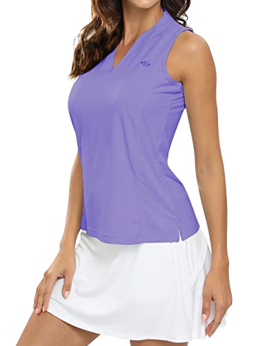 Damen Sport Tank Top Ärmelloses Golf Poloshirt Atmungsaktive Tennis Shirt Oberteile mit V-Ausschnitt Violett XL von MoFiz