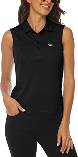 MoFiz Ärmellose Golf-Poloshirts für Damen, schnell trocknend, Camouflage, leicht, UPF 50+, Sport, athletisches Tanktop für lässige Tennis, D-schwarz, X-Groß von MoFiz