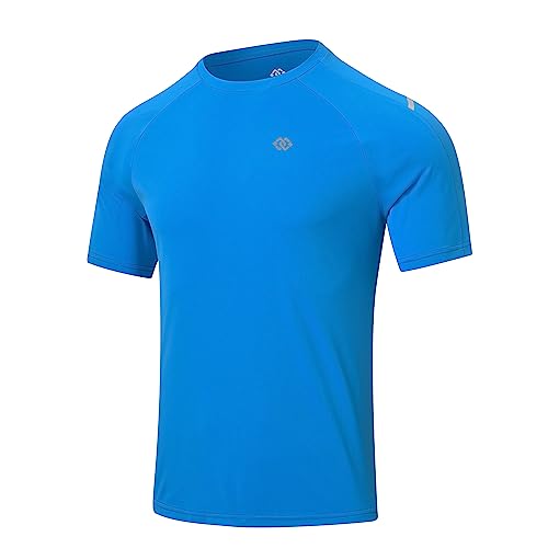 MoFiz Basic T-Shirt für Herren Schnelltrocknend Laufshirt Trainingsshirt Sportshirt Leicht Funktionsshirt Wandershirt Sommer Surf Shirt Freizeitoberteile Blauer See M von MoFiz