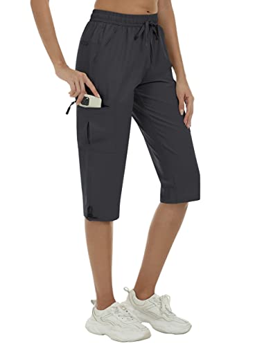 MoFiz Cargo Shorts Damen Wandershorts Lightweight Trekking Caprihose Sommer Outdoorhose mit Reißverschlusstaschen Grau M von MoFiz