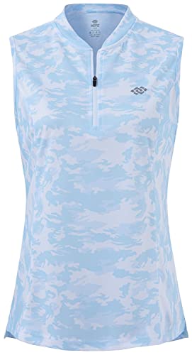 MoFiz Damen Armellose T Shirt Sport Top Fitness Poloshirt Atmungsaktiv Sommershirts Lauftop A-Camo Blau L von MoFiz