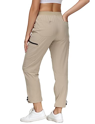 MoFiz Damen Campinghose Atmungsaktiv Wanderhose Cargohose Trekkinghose Schnell Trocken Outdoor Workout Pants Khaki L von MoFiz