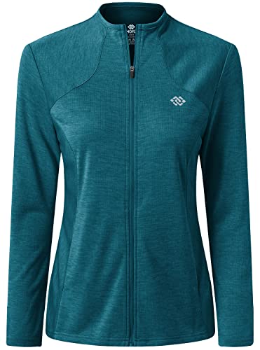 MoFiz Damen Full Zip Wandershirt Leichte UPF 50+ Sonnenschutz Laufjacke Langarm Sport Outdoor Top Taschen, ozeanblau, Mittel von MoFiz