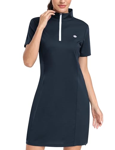 MoFiz Damen Kleider Sommer sportkleid Polo Kleid golfkleid Baumwolle tenniskleid mit Reißverschluss Blau-B M von MoFiz