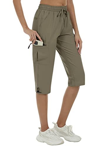 MoFiz Damen Kurze Hose Cargo Shorts Arbeits Shorts Sommer Radhose Schnell Trocken Wasserdicht wandershorts mit Tunnelzug Khaki L von MoFiz