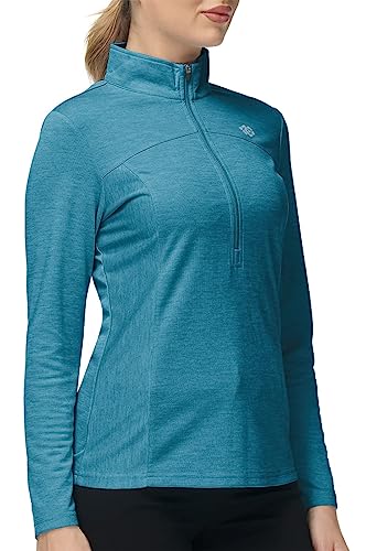 MoFiz Damen Langarm Golf Poloshirts Viertelreißverschluss Tennis Pullover Schnell Trocknen Sonnenschutz Athletic Workout Lauftops, 01 Sea Blue, Mittel von MoFiz