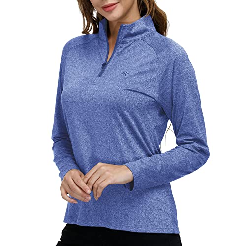 MoFiz Damen Langarmshirts Pullover Mikrofleece Winter Outdoor Trainings Sportshirt Yoga Sweatshirts mit Reißverschluss Stehkragen Himmelblau S von MoFiz