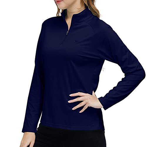 MoFiz Damen Langarmshirts Pullover Mikrofleece Winter Outdoor Trainings Sportshirt Yoga Sweatshirts mit Reißverschluss Stehkragen Marineblau L von MoFiz