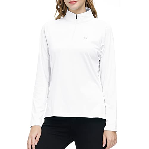 MoFiz Damen Langarmshirts Pullover Mikrofleece Winter Outdoor Trainings Sportshirt Yoga Sweatshirts mit Reißverschluss Stehkragen Weiß M von MoFiz