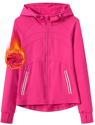 MoFiz Damen Laufshirt Langarm Sportjacke Laufjacke Sportshirt Fitness Langarmshirts mit Reißverschluss Rosa S von MoFiz