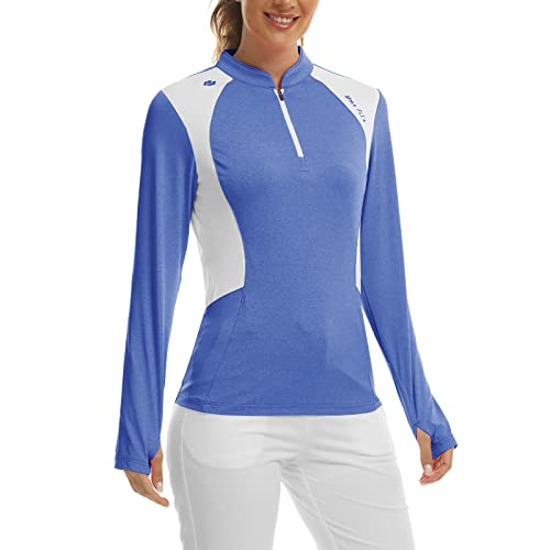 MoFiz Damen Polo Shirt Sportshirt Polohemd für Fitness Laufshirt Wintershirts mit Stehkragen Himmelblau XXL von MoFiz