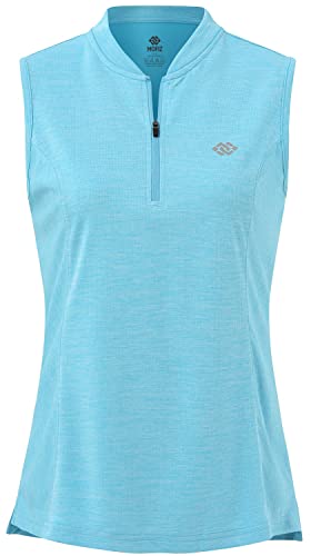 MoFiz Damen Poloshirt Ärmelloses Golf Shirt Oberteile Sports Training Tank Top mit Reißverschluss Himmelblau S von MoFiz