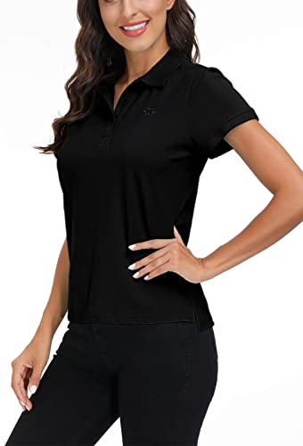 MoFiz Damen Poloshirt Kurzarm Baumwolle Polohemd Sport Polo Sommershirts Atmungsaktiv Schwarz L von MoFiz