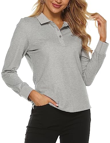 MoFiz Poloshirt Damen Langarm Baumwolle Polohemd Sport Polo Wintershirts mit Kragen Grau M von MoFiz