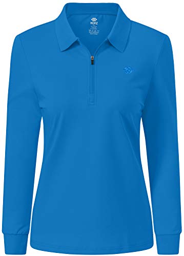 MoFiz Damen Poloshirt Langarm Baumwolle Polohemd Sport Polo Wintershirts mit Reißverschluss Kragen Meeresblau XL von MoFiz