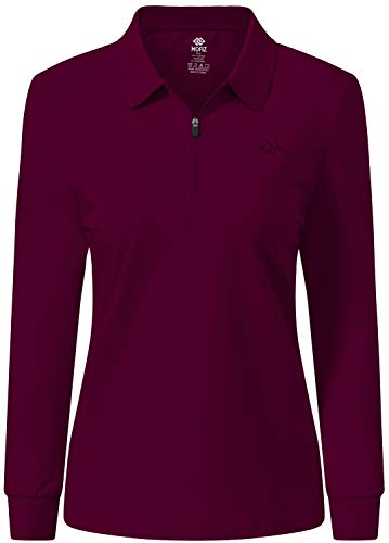 MoFiz Damen Poloshirt Langarm Baumwolle Polohemd Sport Polo Wintershirts mit Reißverschluss Kragen Weinrot XXL von MoFiz