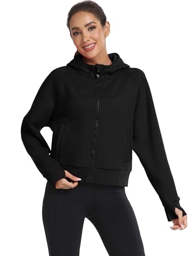 MoFiz Damen Sportjacke Laufjacke Trainingsjacke Outdoorjacke Sweatjacke für Fitness Yoga mit Daumenloch Schwarz XS von MoFiz