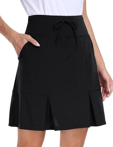 MoFiz Tennis Skort Damen Tennisröcke hoher Taille Stretch Golfrock Sportrock Outdoorrock Knielang Sportrock mit Innenhose Schwarz 2XL von MoFiz