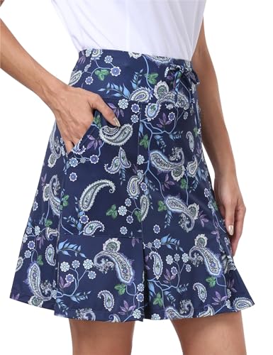 MoFiz Tennis Skort Damen Tennisröcke hoher Taille Stretch Golfrock Sportrock Outdoorrock Knielang Sportrock mit Innenhose Marineblau-Prints 2XL von MoFiz