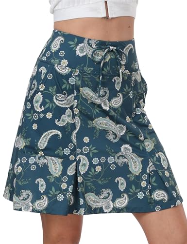 MoFiz Tennis Skort Damen Tennisröcke hoher Taille Stretch Golfrock Sportrock Outdoorrock Knielang Sportrock mit Innenhose Dunkelgrün-Prints XL von MoFiz