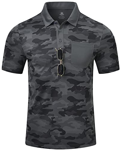 MoFiz Herren Camo Polo Golf Shirt Wandern Dry Fit Kurzarm T-Shirts Pique Kragen Polo Jersey, B-graues Camo, XX-Large von MoFiz