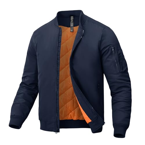 MoFiz Herren Flight Windbreaker Jacke Leichte Bomberjacke für Männer Lässige Trainingsjacke, Marineblau, L von MoFiz