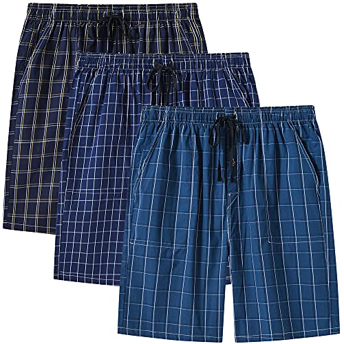 MoFiz Herren Nachtwäsche Shorts Pyjama Unterteil Lounge Kurz Plaid Knopf Offener Hosenschlitz 3 Pack, Multi-3pack - 06, Groß von MoFiz