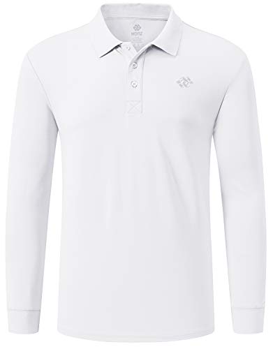 MoFiz Herren Poloshirt Langarm Baumwolle Polohemd Freizeit Polo Golf Wintershirts mit Kragen Weiß L von MoFiz